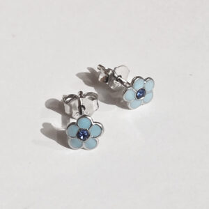 Blá Blóma Oyraringar Silvur