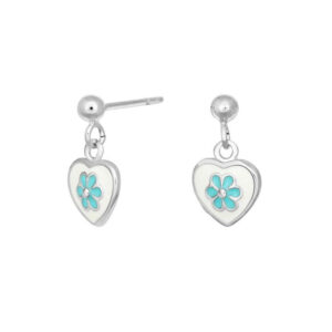 Hjarta við Bláari Blómu Oyraringar Silvur