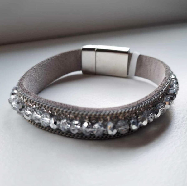 Silvurlitt Leðurarmband við Glimmur og Perlum