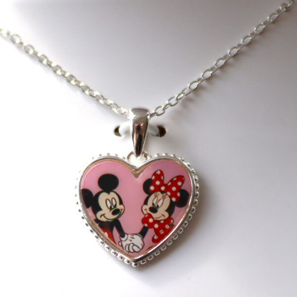 Mickey & Minnie Pink Heart Hálsketa Silvur