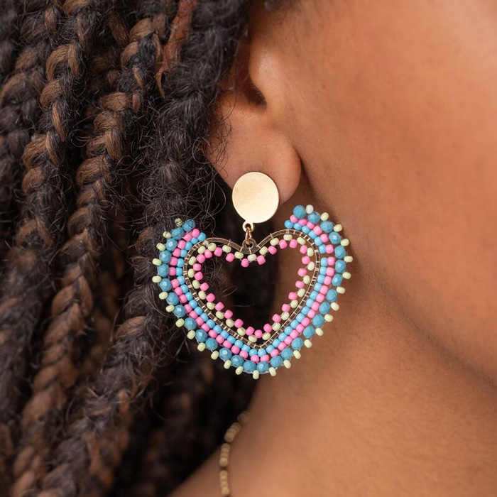 Multicolor Beaded Heart Oyraringar Gylt - Image 2