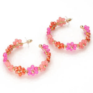 Pink Flower Hoops Oyraringar Gylt Stál