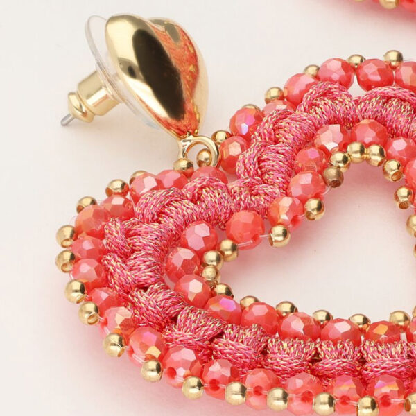 Pink Beaded Heart Oyraringar Gylt Stál - Image 3