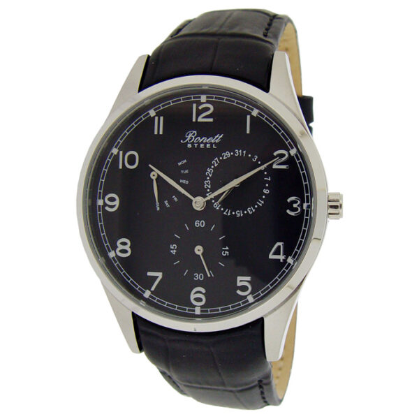 Harra Ur 1495G Stál Multi-Funktión Black við Svartari Leðurreim - Image 2