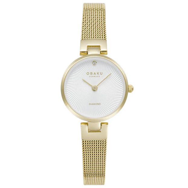 Diamant Petite Gold Ur við Mesh Reim