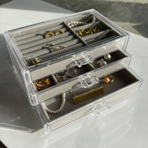 Plexiglas Smúkkuskrín við 3 Skuffum og Velourbakkum