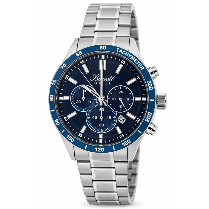 Chronograph Harraur 1518B Stál Blue Við Leinkjureim