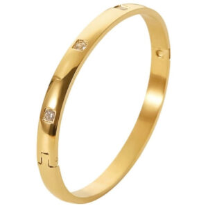 Square Stone Bangle Armringur Gylt Stál