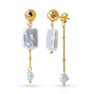 Square Pearl Oyraringar Gylt Stál